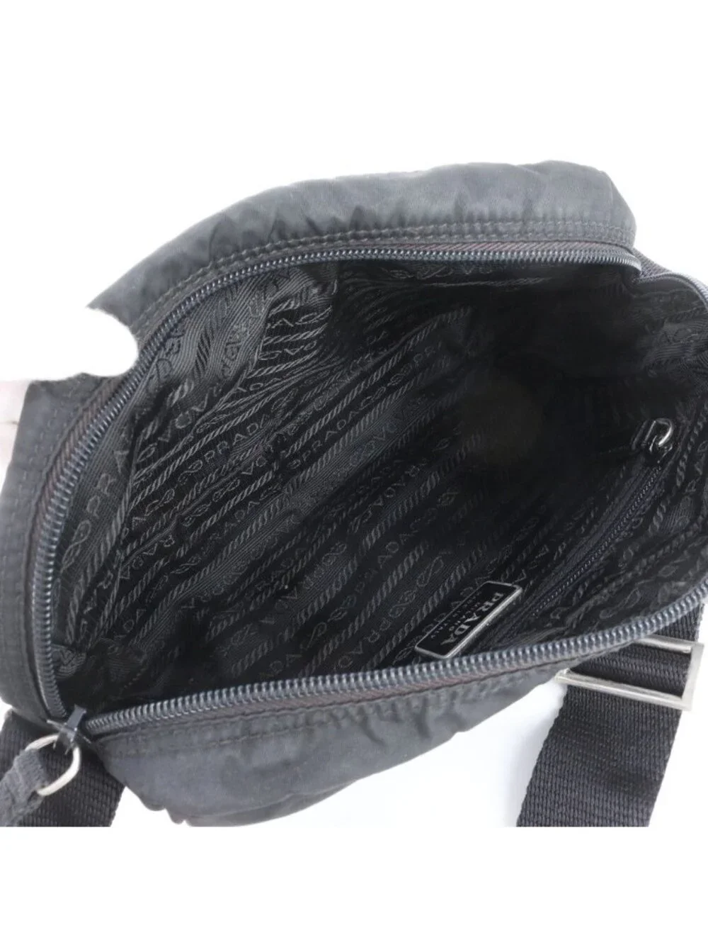 Prada Tessuto Nylon Triangle Logo Leather Shoulder Bag Crossbody Black
